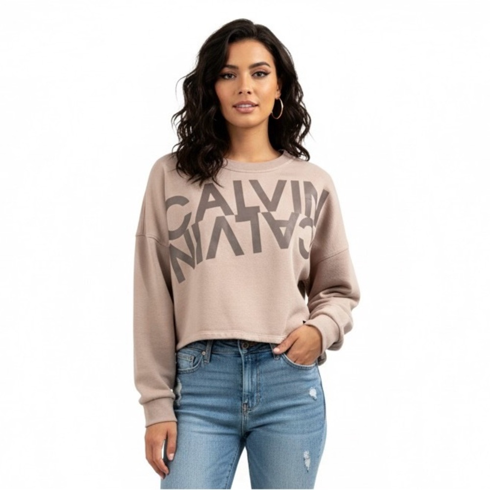 Calvin Klein | Dusty Mauve Cropped Graphic Crewneck Sweatshirt Oversized Fit